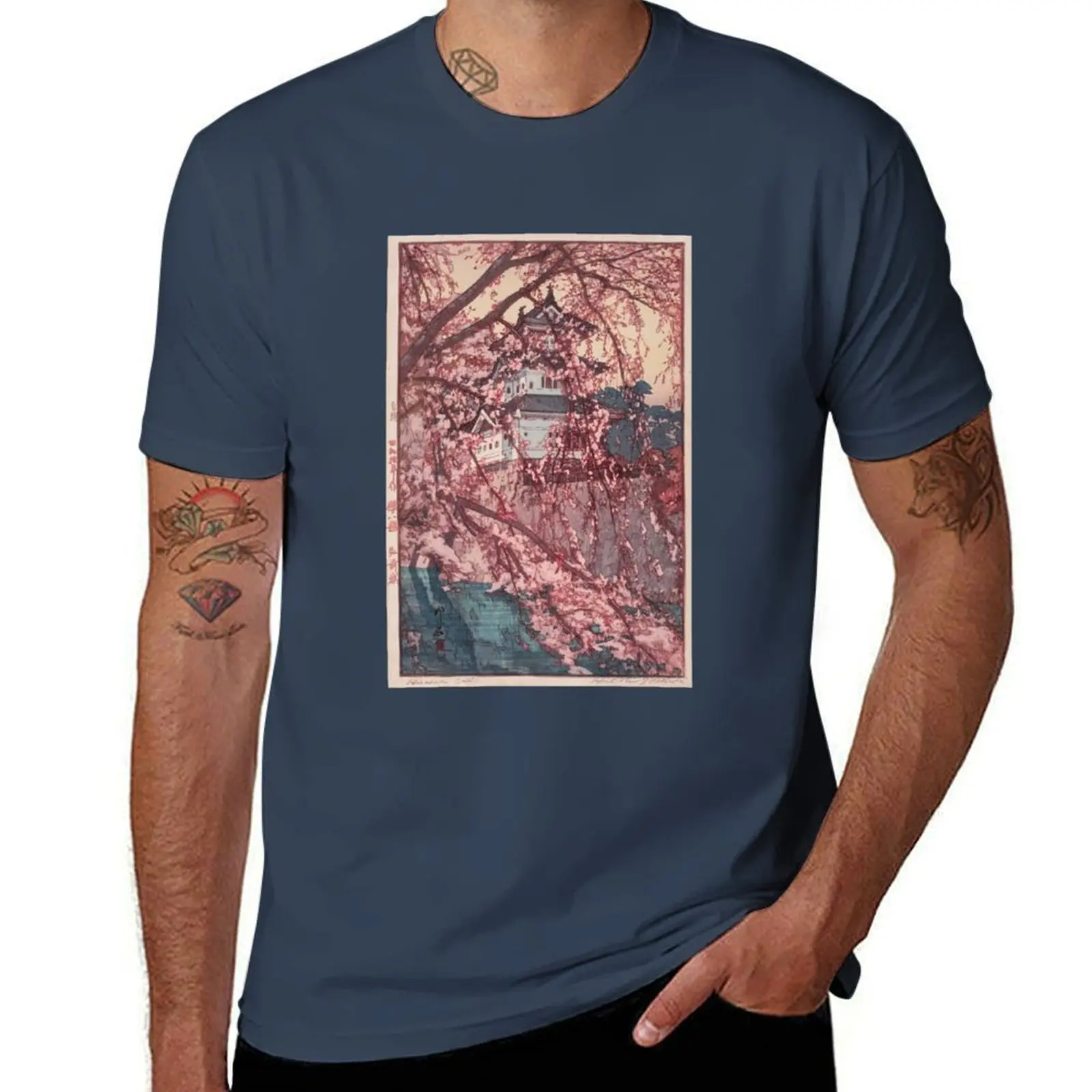 Hirosaki Castle - Yoshida Hiroshi T-shirt customs design your own blanks Men's cotton t-shirt