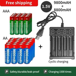 NEW 1.5V AA9800mAh+AAA8800mAh+USBcharger 1.5V, Rechargeable Nickel Hydrogen Battery, Used for Electronic Toys,  Camera Batteries