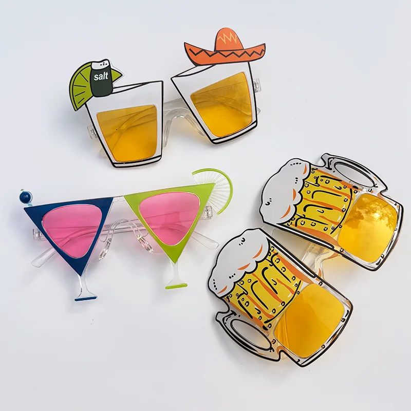 3pcs Funny Drink Sunglasses Set, Tequila Cocktail & Beer Shaped Party Eyeglasses for Fiesta Hawaiian Party Favors Photo Props