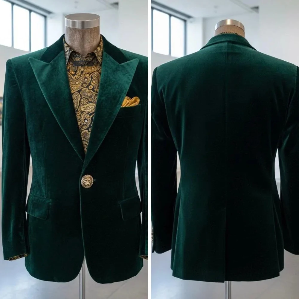 Fluwelen warme bruiloft jas voor mannen piek revers enkele rij knopen overjas slim fit zakelijke kleding 2 stuks blazer broek op maat gemaakt