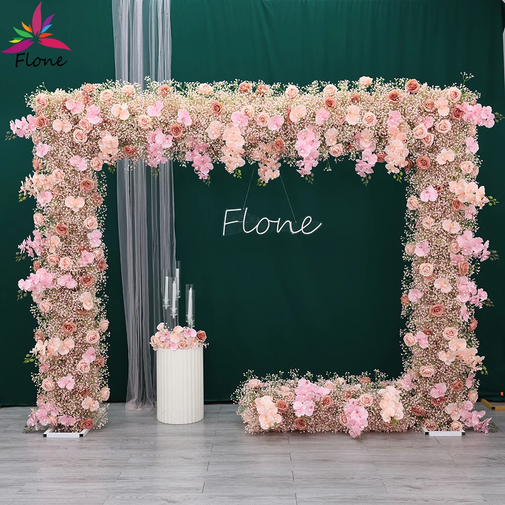 Luxury Sztuczne Kwiaty Decoration Mariage High Quality Artificial Floral Arrangements Pink Rose Babybreath Flower Runners HY2299