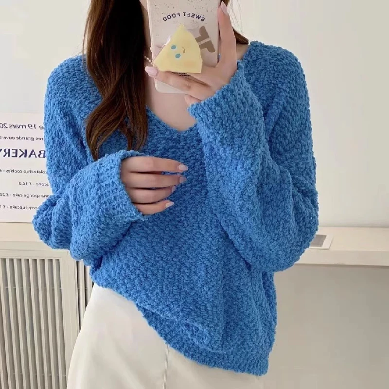 

Женская трикотажная основа V-Ne irt Long Sve, ранняя осень 2024, новая внутренняя одежда, высококачественный большой свитер Lang, топ