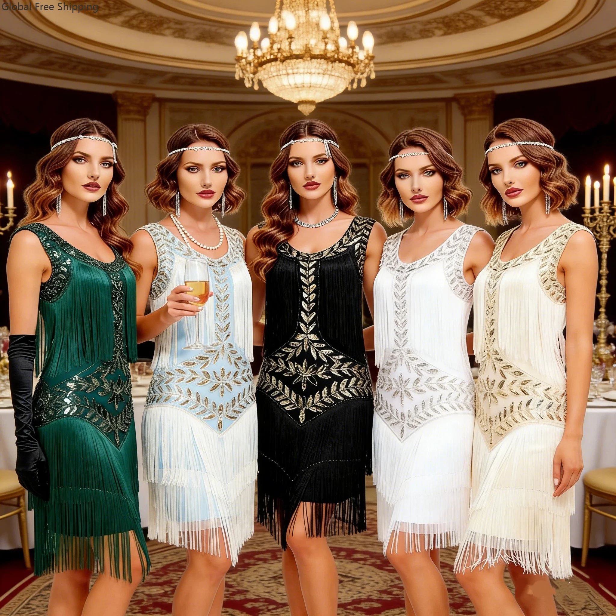 

Cosplay 1920 Retro Gatsby Women's Clothing Dress Dance Dress Round Neck Sequins Beaded Tassel Vest Ball Dress Dance Skirt 2026