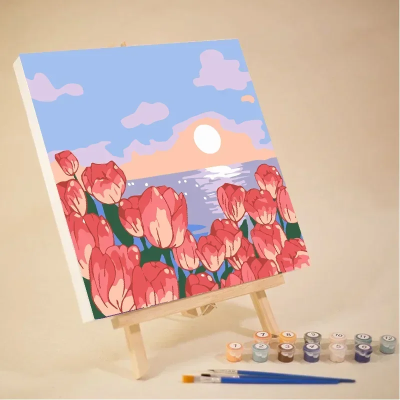

Frame Painting Kits Abstract Sunset Landscape Flower Modern Drawing Coloring By Numbers Acrylic Paint For Home Decor