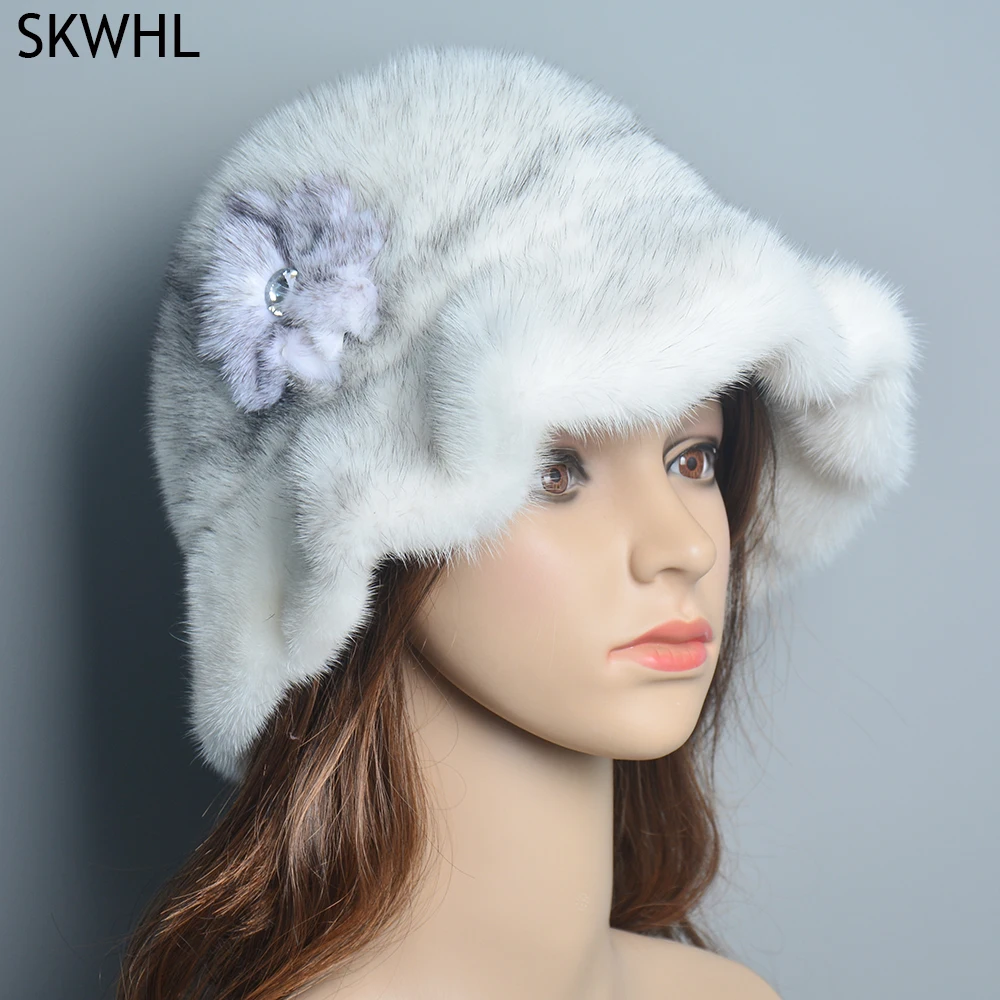 

Russian Fur Hats Women Winter Warm Natural Whole Mink Fur Classic Luxury Caps Earflap High Quality Hat anti cold -50degree