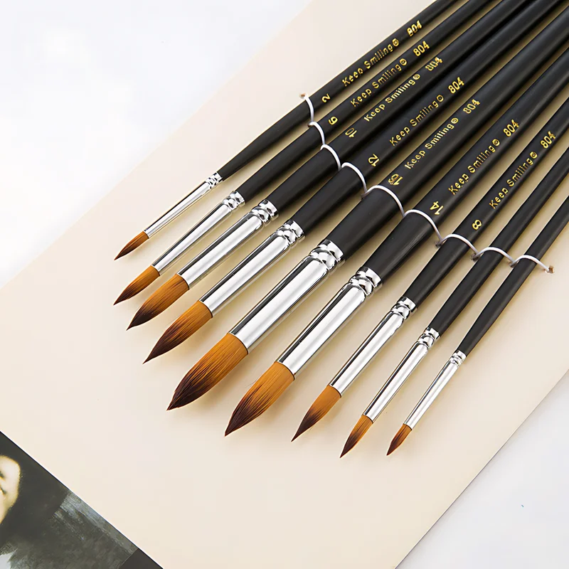 9 Pcs/Set Nylon Watercolor Brush Set DIY Watercolor Painting Oil Painting Acrylic Painting Round Long Handle Brush Art Supplies