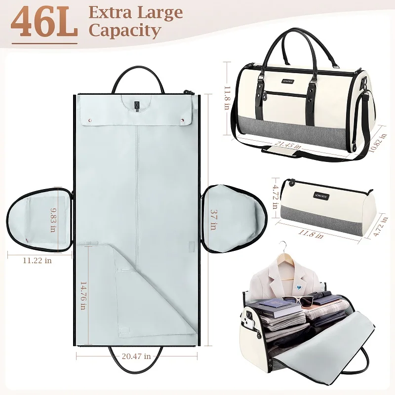 Konvertierbare 2-in-1 Kleidersack-Reisetasche mit großem Fassungsvermögen, Handgepäck-Tasche, tragbare Outdoor-Tragetasche, wasserdichte Wochenendtasche – Detail 5