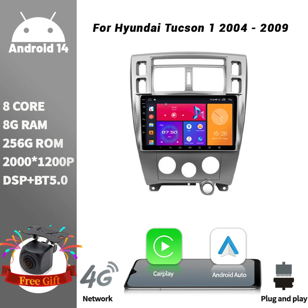 For Hyundai Tucson 1 2004-2009 WIFI GPS 2DIN Android Car Radio Multimedia Player Navigation Wireless CarPlay Screen Stereo