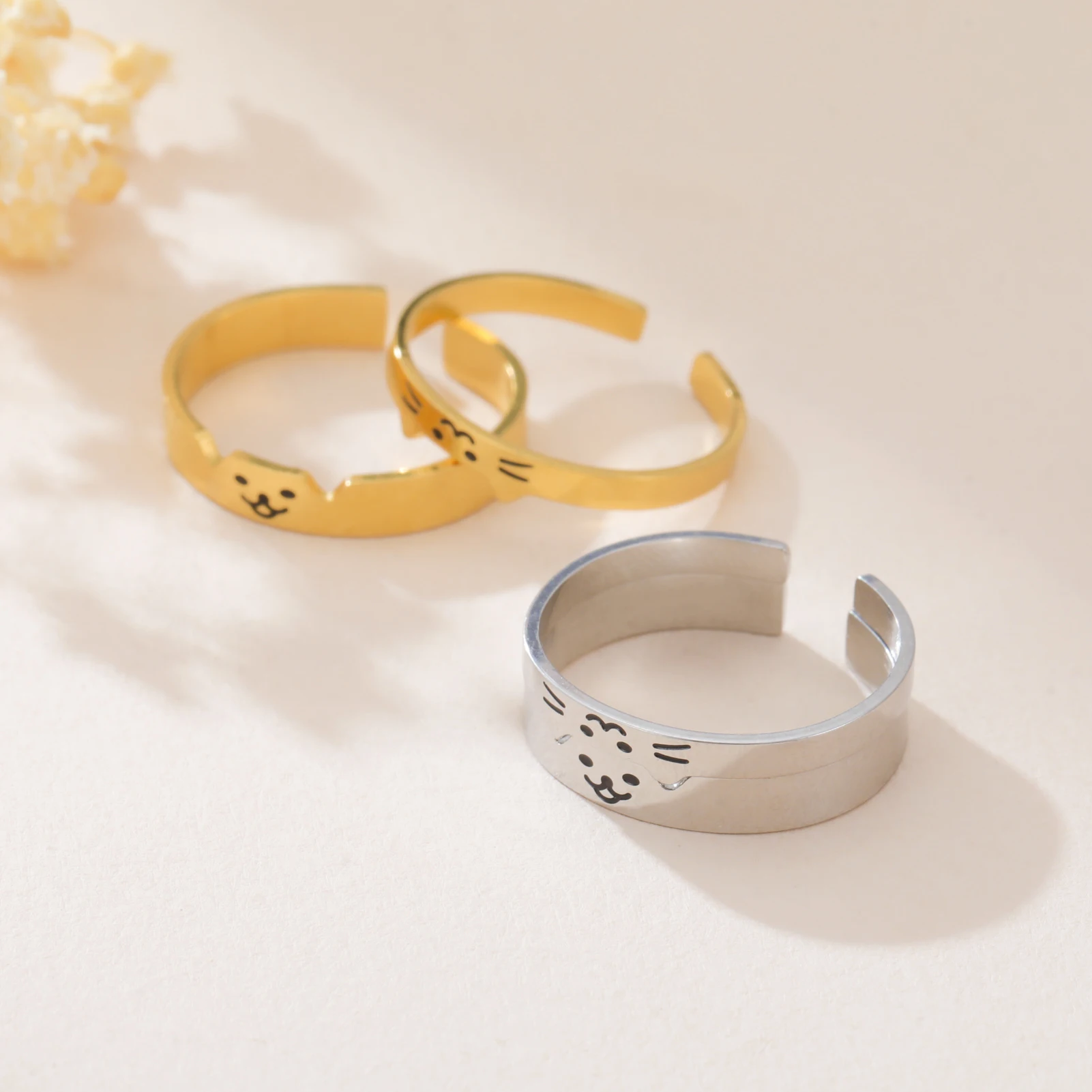 1 Stück Niedlicher Katzen- und Hunde-Offener Ring für Männer und Frauen Mama Edelstahl Offener Fingerring Haustierliebhaber Schmuck Mode Trend Party Geschenke