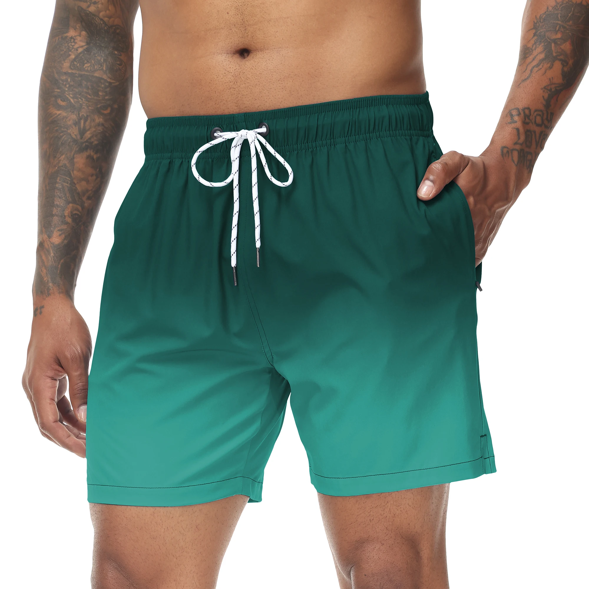 Men\'s Swim Trunks Gradient Swimming Shorts Quick Dry Beach Shorts with Zipper Pockets and Mesh Lining Fashion Swimsuit for Men