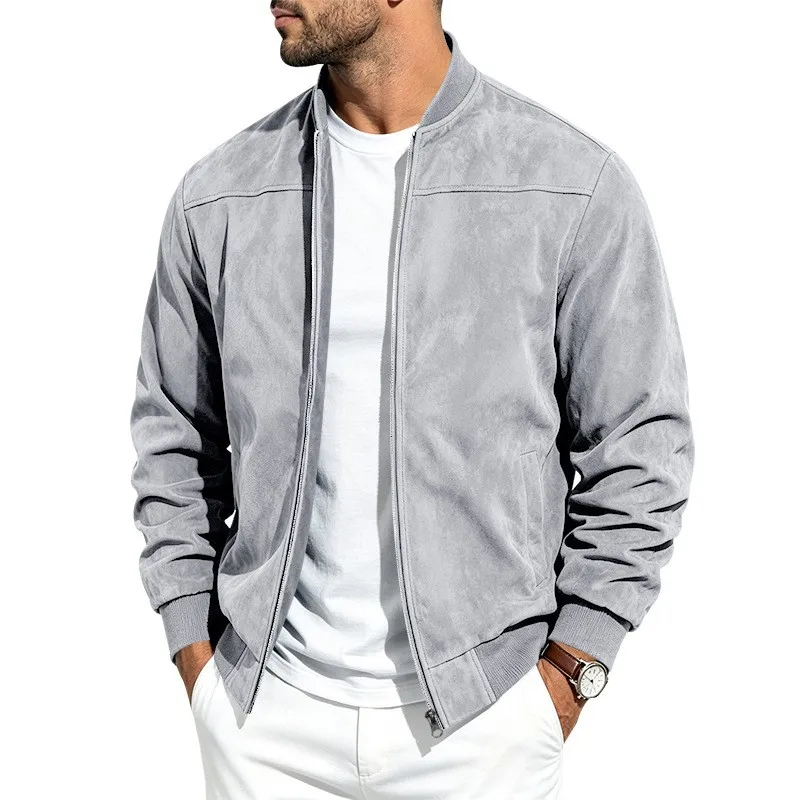 Long Sleeve Casual Coat Mid Length European and American Style with Stand Collar Patch Pocket Autumn Mid Long Length Men Jacket