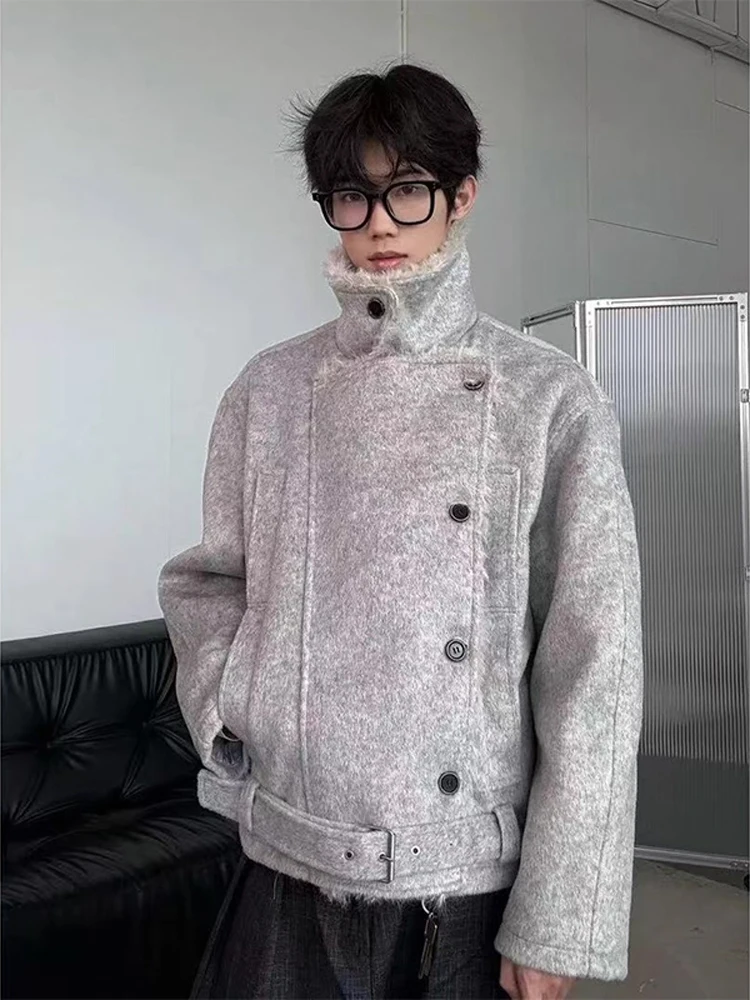 

Мужское двубортное хлопковое пальто из овечьего меха Thiened, зимнее пальто с меховым воротником-стойкой, повседневное теплое длинное пальто све