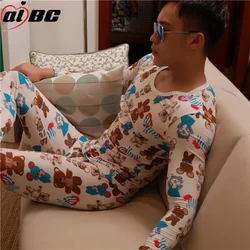 男性用サーマル下着セット、暖かさのためのアクティブなプリント、綿、快適、通気性、基本、暖かい服、秋冬