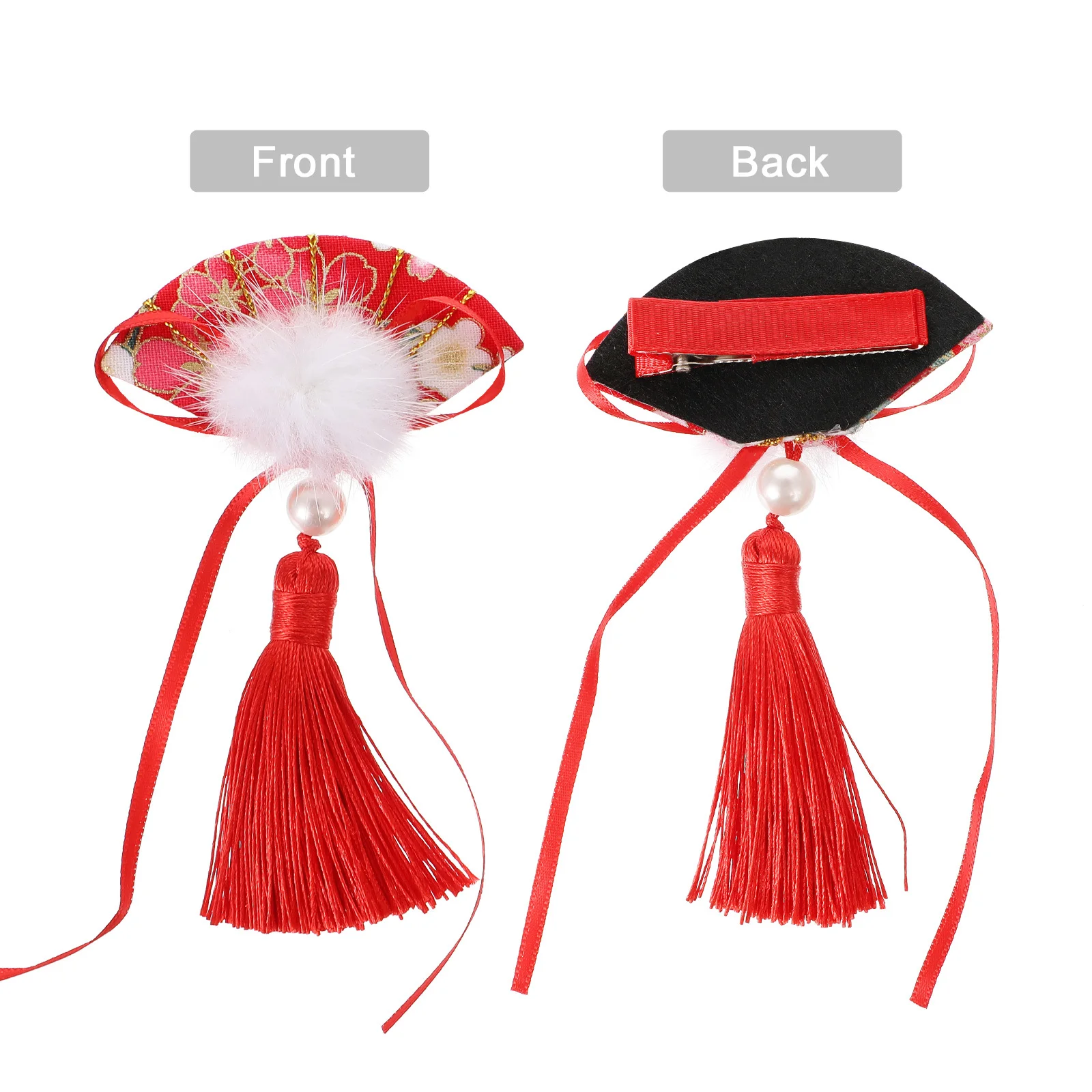 

1 Pairnew Year Clip Lightweight Fan Shape Tassels Headband Fine Workmanship Masquerade Party Accessories Tassels Hair Pins