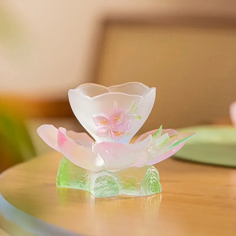 Twelve Flower God Peach Blossom Glass Tea Set Master Cup Tasting Kit Ancient Style Tabletop Ornament for Tea Room Decor Gift