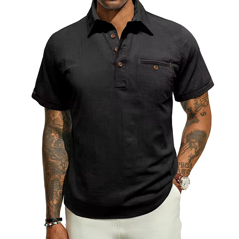 

2026 Men's Hawaiian Short-sleeved Beach Shirt with Lapel Men's Shirt European and American Cotton and Linen Casual Shirt S-2XL