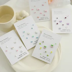 5 Pairs S925 Silver Needle Zinc Alloy Earrings Set Flower Bow Heart Shape Cute Fresh Sweet Earrings For Women Jewelry Gifts