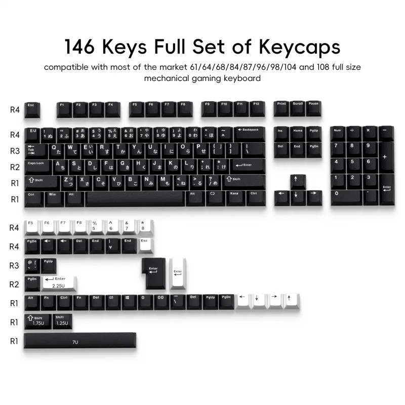 

Механическая клавиатура «сделай сам» с 146 клавишами, русская, японская, Корейская клавиатура с 133 клавишами, полный набор колпачков для клавиатуры черного и белого цвета