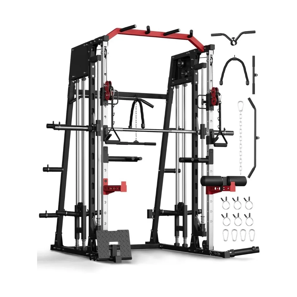 

Smith Machine, 2200lbs Squat Rack with Duable Cable & LAT-Pull Down System, Multi-Function Squat Rack Power Cage for Home