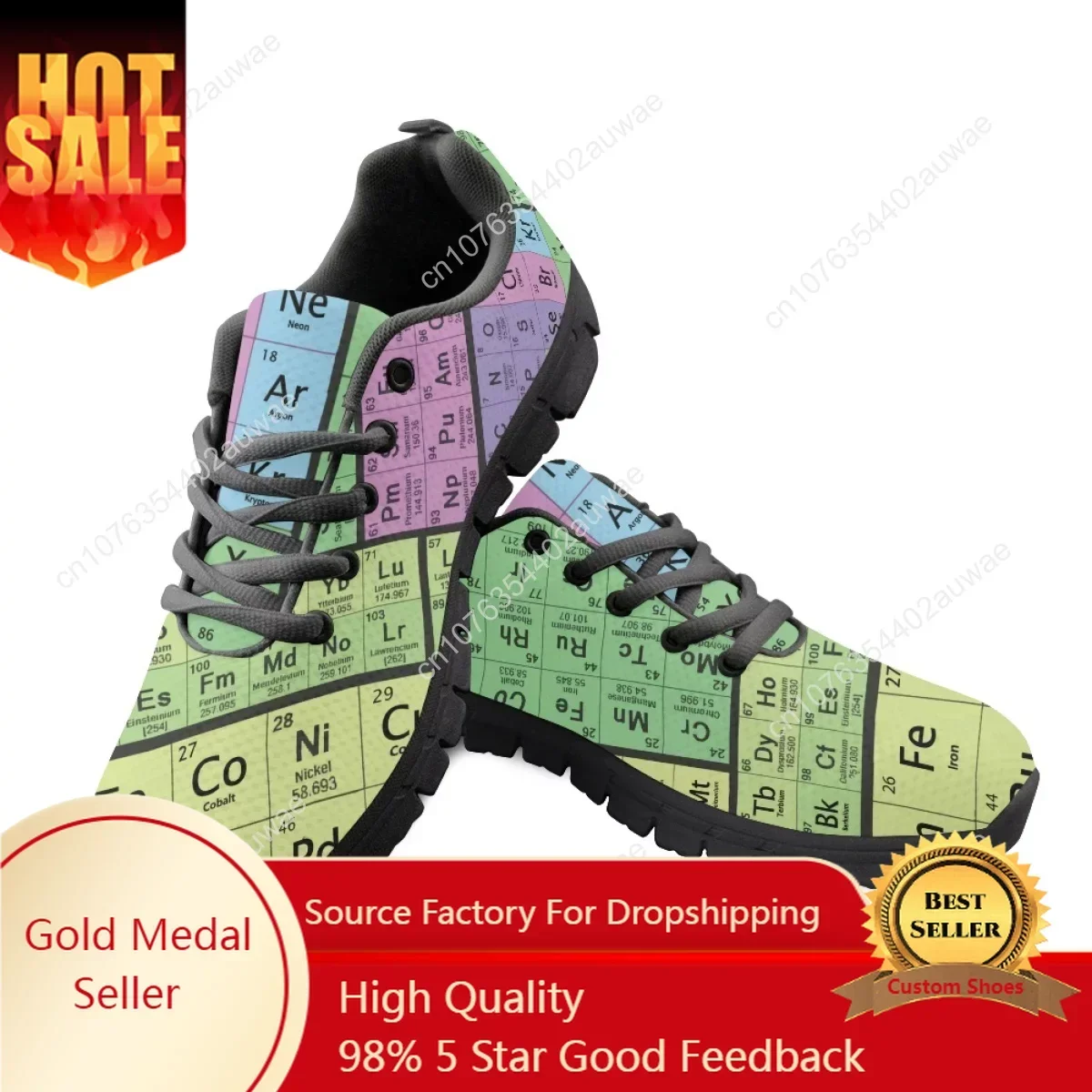 

Sneakers da donna con stampa tavola periodica 3D per studenti modello chimico Mesh Flats Femme scarpe da passeggio Zapatos Mujer