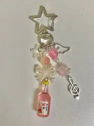 Aesthetics Y2k Beaded Keychains Pink Strawberry Korean Soju Star Keyrings Bow Key Chains Gifts for Women Girls