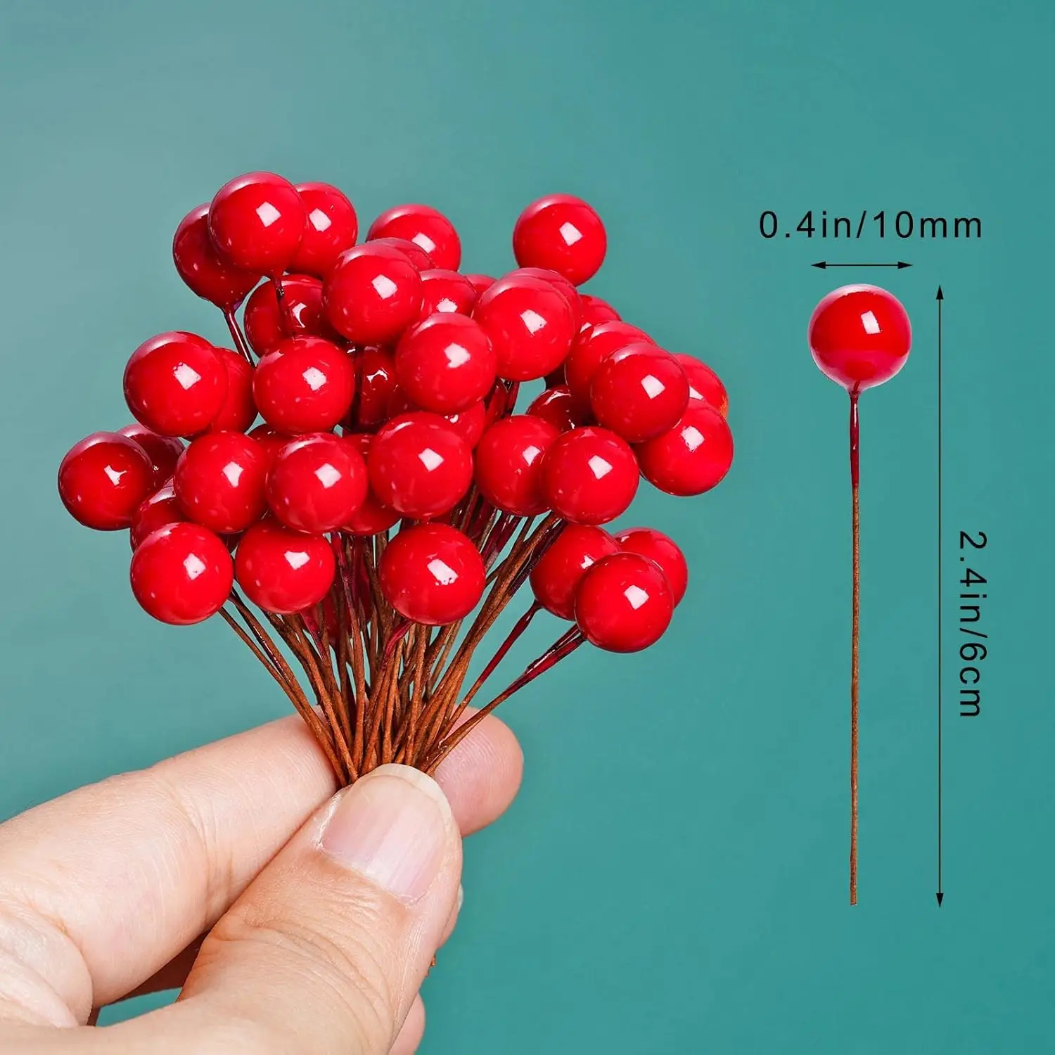 Artificial Holly Berries Mini 10 mm Fake Berries Decor on Wire for Christmas Tree Decorations Flower Wreath DIY Craft Us - view 2