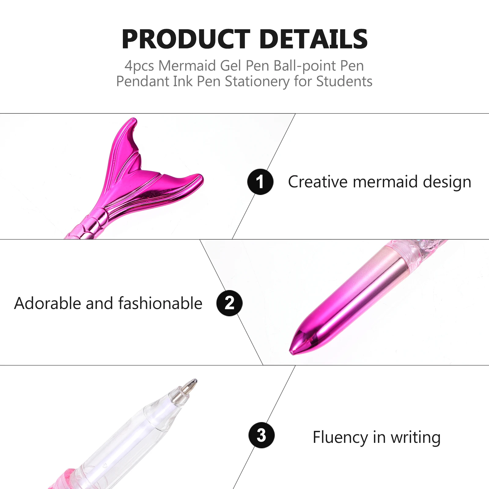 

4pcs Mermaid Shape Ballpoint 1.0Mm Blue Gel Ink Bite-Resistant Student Stationery Creative Writing Mermaid Ballpoint Gel
