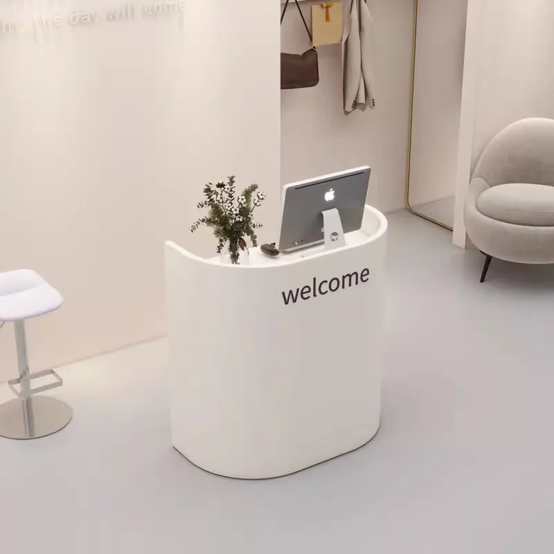 

&c White Modern Curved Reception Desk for Beauty Salon & Gym Small Reception Desk Made of Wood