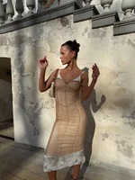 Women Sheer Mesh Overlay Midi Dress Waist Cinched Sleeveless Spaghetti Strap 2026 Summer Accessories Trendy Classy Lady Outfits 3
