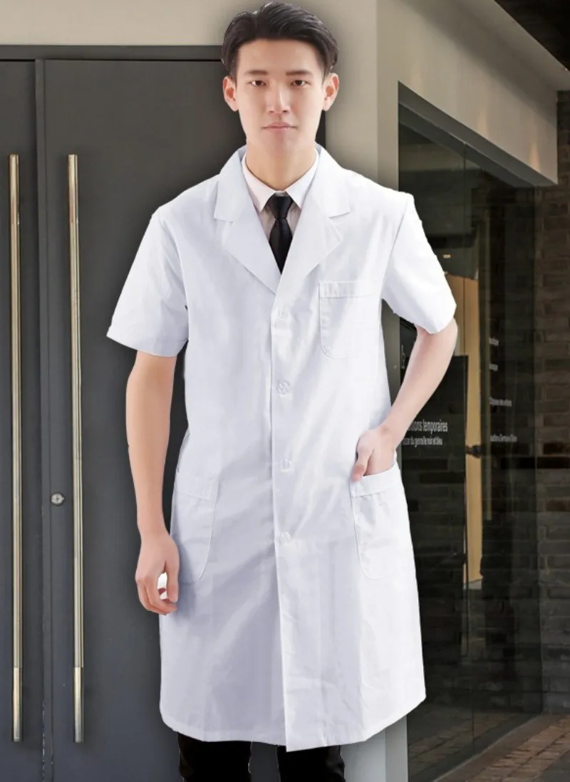 

Мужской медицинский халат с коротким рукавом, униформа врача, рабочая одежда медсестры, с возможностью нанесения логотипа, медицинский костюм
