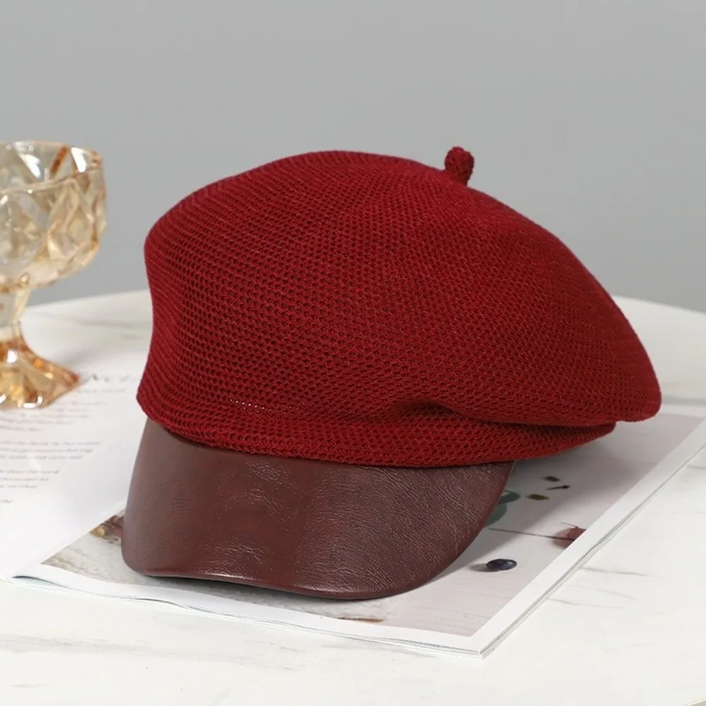 

Retro Korean Hollow Knitted Beret Thin Breathable Painter Berets Y2k Versatile Beanie Cap Female