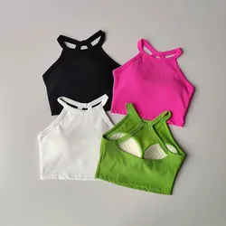 Sujetador deportivo fijo con almohadilla para el pecho para mujer, ropa exterior a prueba de golpes para correr, Yoga, Fitness, Top de gimnasio, camisola deportiva, novedad de 2024