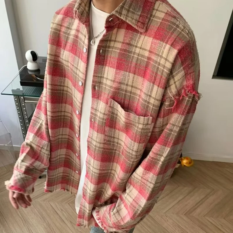 Shirts Men Youthful Turn-down Collar Handsome Streetwear Simple Plaid Single Breasted Decent Cozy Energetic All-match Students