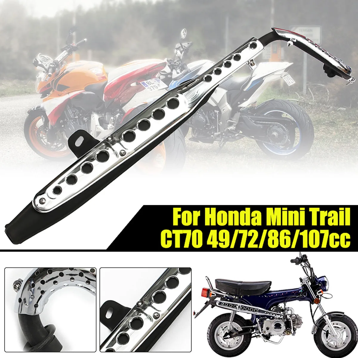 Silenciador de motocicleta, punta de tubo de escape, sistema de escape silenciador para Honda All Mini Trail CT70 49CC 72CC 86CC 107CC