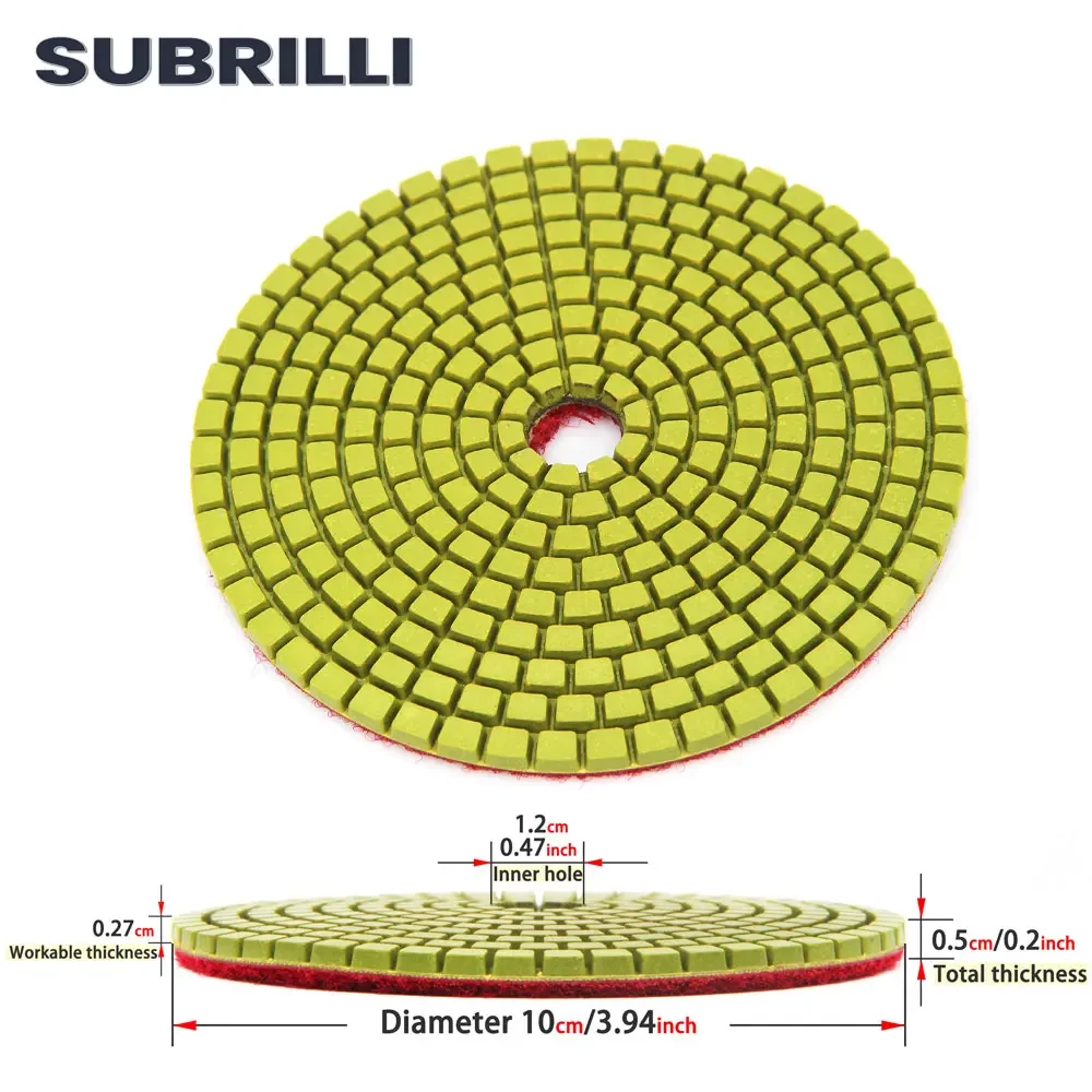 SUBRILLI 3 "/4"/5 "ล้อขัดเพชร 6/10 ชิ้น/เซ็ตหินแผ่นบดคอนกรีตยืดหยุ่นเรซิ่น Bond เปียก Sanding Pad 80/100