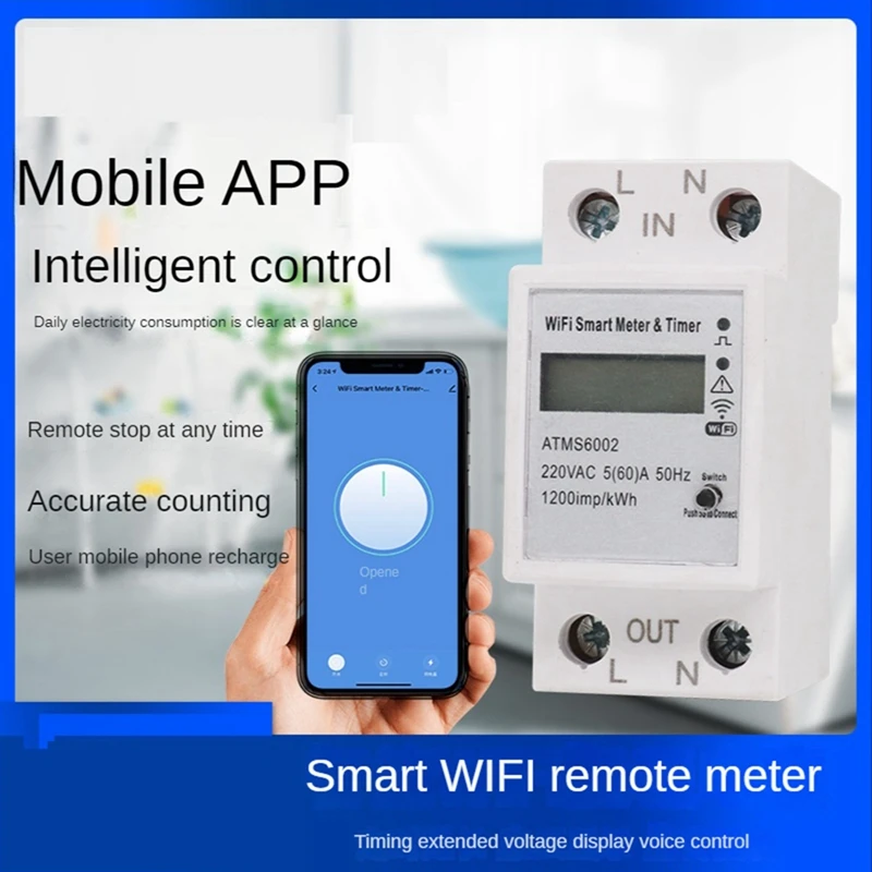 Compteur d'énergie électrique sur rail DIN monophasé, compteur WiFi intelligent Tuya, commutateur de mesure WiFi, compteur à distance, ATMS6002