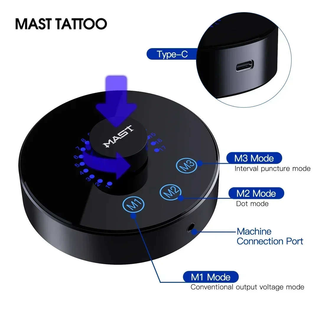 Mast Tattoo Halo 3 Tattoo-Netzteil, intelligenter Touchscreen, 3 Arbeitsmodi, 3,2–10 V Ausgang für verschiedene Tattoo- Jobs von SMP