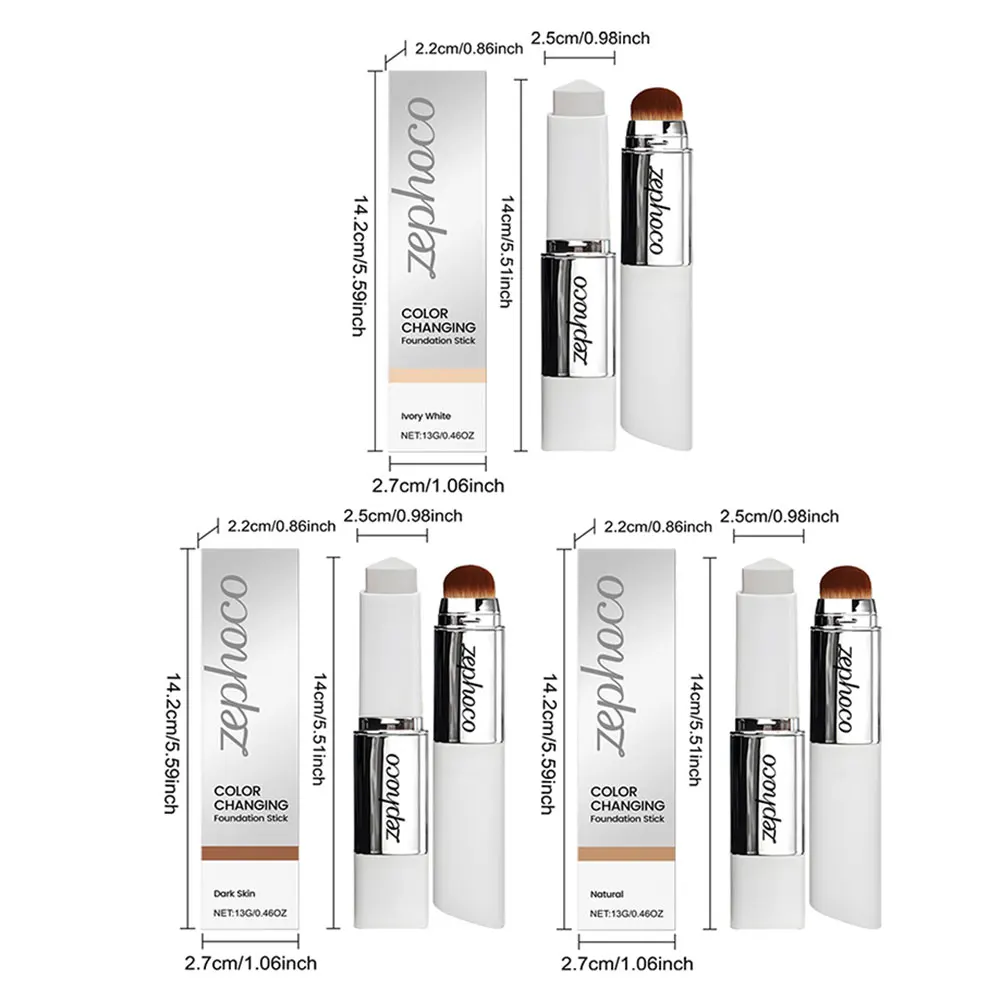 عصا كونسيلر 2 في 1، عصا كريم أساس متغيرة الألوان، عصا كريم أساس مرطبة خفيفة الوزن مع فرشاة لـ Maskup
