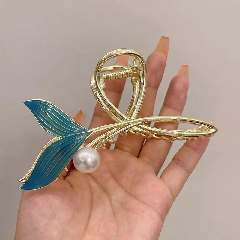 1/2pcs New Product Star Same Style Fish Tail Pearl Hair Clip Tail Clip High Grade Headwear Chinese Style Trendy Retro Grip Clip