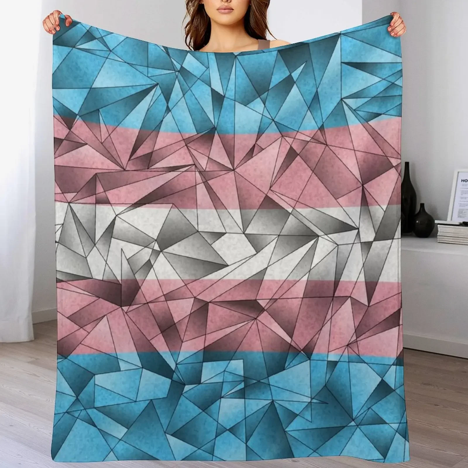 

Abstract Fractal Triangles Transgender Pride Flag Pattern Throw Blanket Plaid on the sofa Large Furry Blankets For Baby Blankets