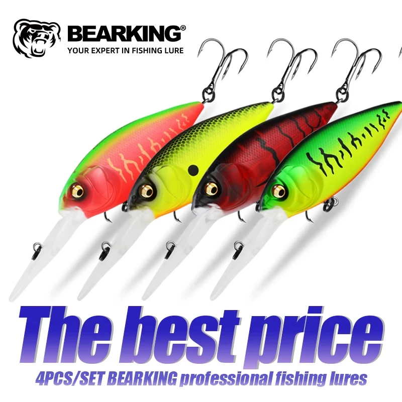 BEARKING Hot Selling 4 Pieces/Set 75mm 23g Top Grade Fish Bait Crank Fish Bait Deep Dive Fish Bait High Quality Hard Fish Bait