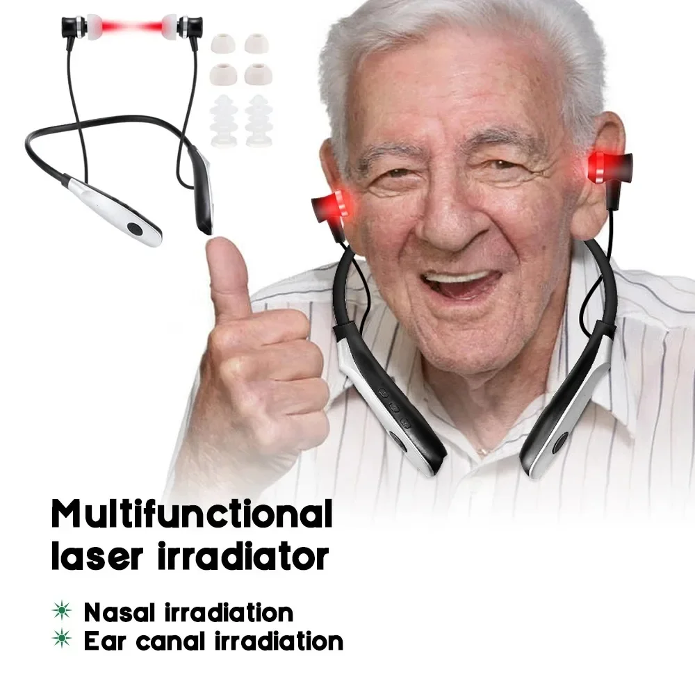 2 in 1 Laser Therapy for Ear Tinnitus 650nm Red light Hanging Neck Otitis Media Rhinitis Sinusitis Physiotherapy Irradiator