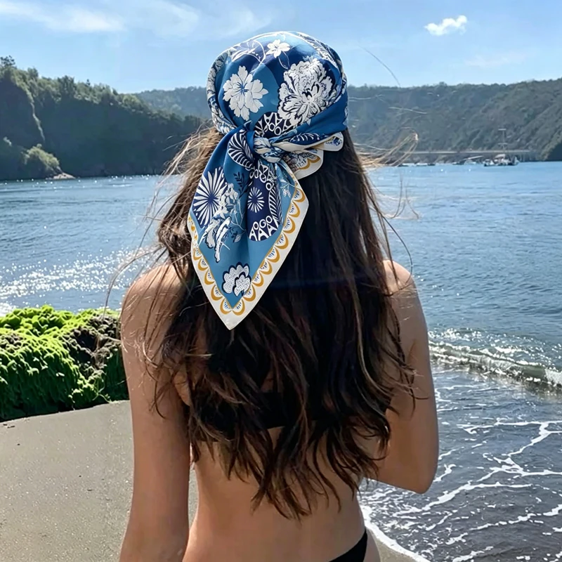

Geometric Floral Square Silk Scarf Soft Satin Scarves Boho Beach Vacation Bandana for Women Neck Hair Headband Bag Accessory