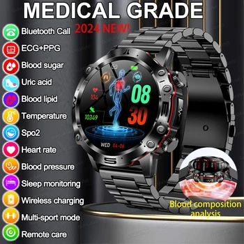 New Healthy Blood Lipids Uric Acid Blood Sugar Smart Watch Men ECG+PPG Fitness Tracker Clock Bluetooth Call Sports Smartwatch