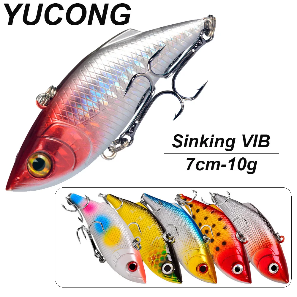 YUCONG 1PX Sinking VIB Lure 7cm-10g Trolling Vibration Fishing Bait Diving Hard Wobbler Pike Swimbait Pesca lurre cebos Isca