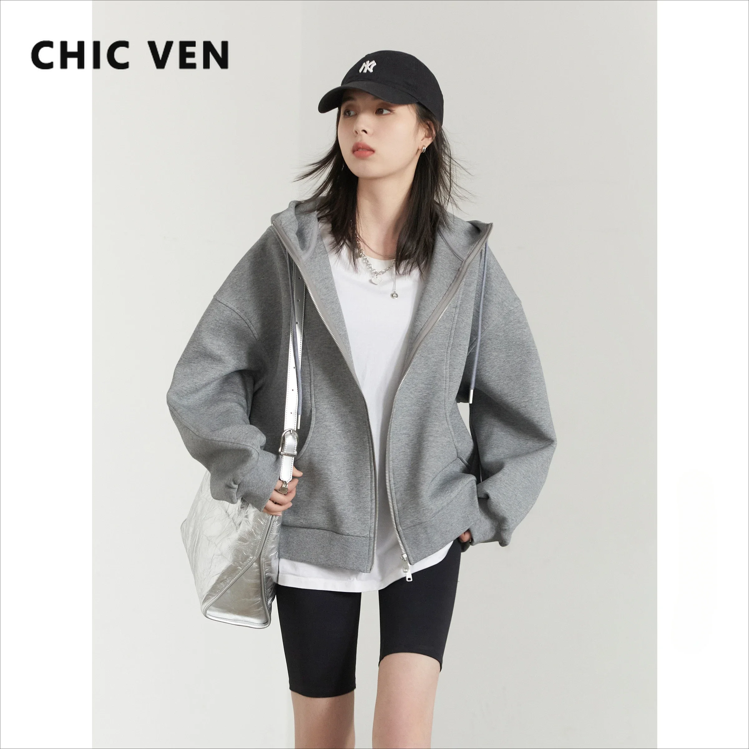 

CHIC VEN Women Sweatshirts Casual Loose Drawstring Hooded Sports Jackets Girl Hoodies Fashion Clothing Spring Autumn New 2025