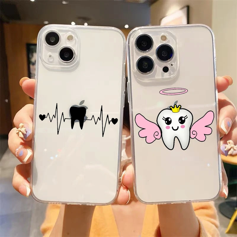 Dentist Teeth Tooth Cute Luxury Transparent Soft Phone Case For iPhone 15 14 13 12 11 Pro Max XS X XR 7 8 Plus Cover Fundas