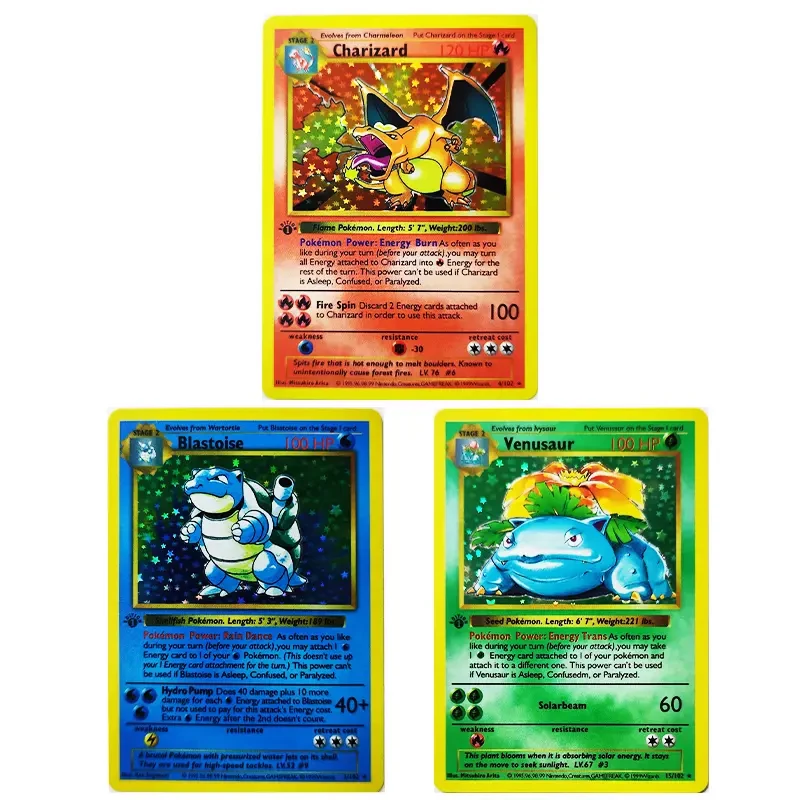 Bricolage 3 pièces/ensemble 1996 1ère édition Charizard Venusaur Blastoise carte Flash premier partenaire jeu classique Anime Collection carte cadeau jouet