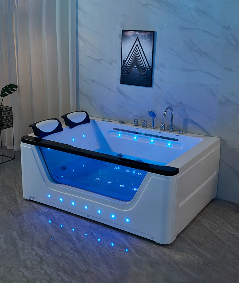 2-Person Luxury Whirlpool Bathtub with LED Light, Hydrotherapy Jets and Waterfall Faucet
