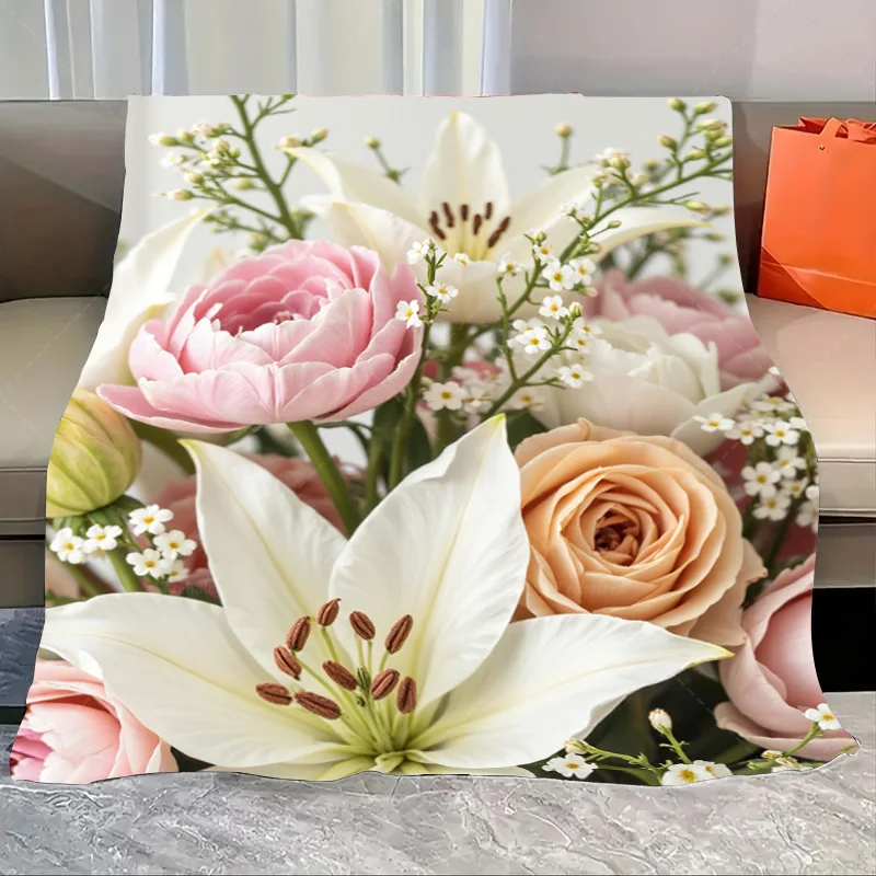 

1 шт. фланелевое одеяло элегантное одеяло с цветочным букетом для уютного декора гостиной
